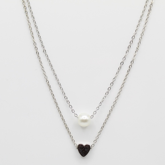 Heart & pearl double strand necklace - Picture 2 of 3